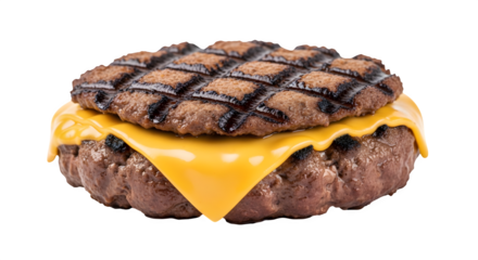 A delicious cheeseburger with a juicy beef patty and melted cheddar cheese isolated on transparent background, perfect for a quick and satisfying meal