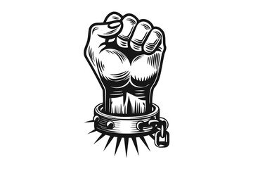 Raised Fist with Spiked Collar in Art on White Background, Symbol of Power