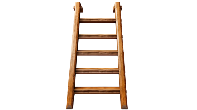 Wooden ladder rustic step design on white background