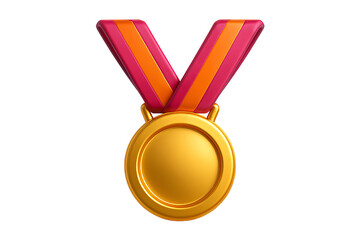 3D Golden Medal Icon with Ribbon &ndash; Glossy Minimal Sports Victory Symbol Inspired by World Athletics 2025 AI Generative PNG file