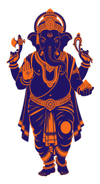 PNG cut out isolated background. A bold, two-color graphic illustration of the Hindu deity Lord Ganesha in a dynamic dancing pose (Nritya Ganapati). 