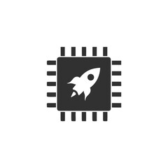 Rocket Inside Chip Vector, Minimalist Computer Processor On White Background Art