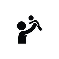Father and son playing icon. Simple glyph style. Dad, child, man holding kid, young, people, happy, fun, family concept. Silhouette, solid symbol. Isolated design.