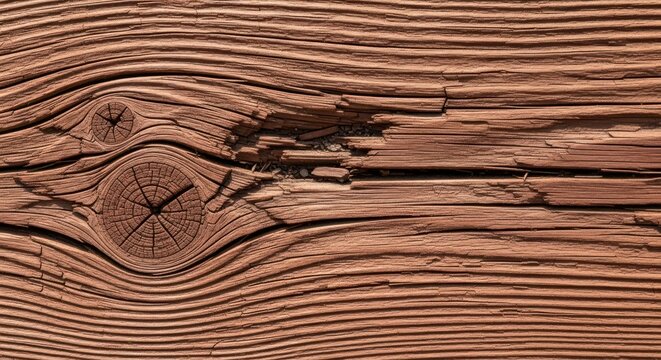 Detailed close-up of textured knotty redwood wood grain pattern