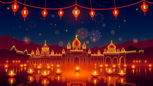 Diwali Festival: Lantern Lights, Fireworks, and Festive Indian Architecture