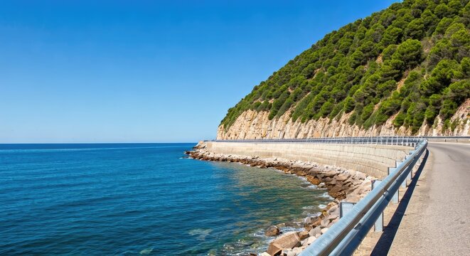 Coastal road curves along a dramatic shoreline