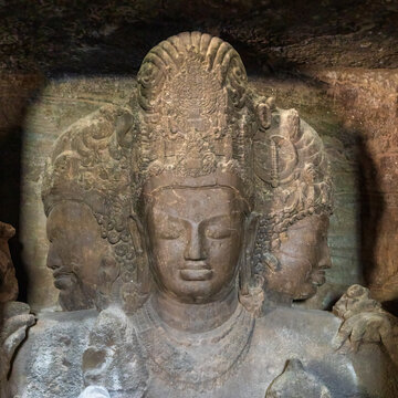 Elephanta Caves temples dedicated to the Hindu god Shiva, World Heritage Site in India