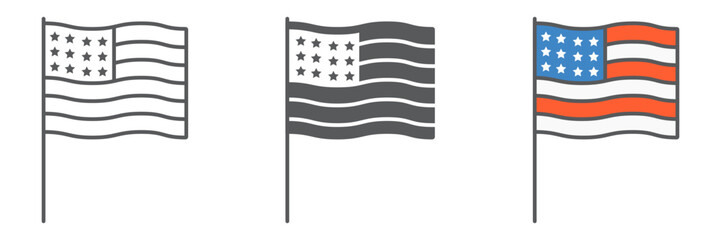 American flag icon, USA and country, usa flag sign vector graphics, editable stroke linear icon, eps 10. © amin268