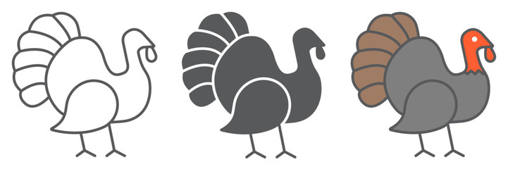 Turkey bird icon, animal and poultry, turkey animal sign vector graphics, editable stroke linear icon, eps 10.