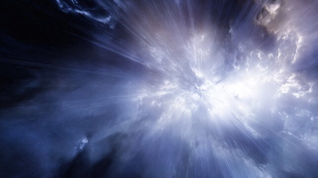 abstract image of cosmic explosion of light and energy symbolizing biblical creation of the world moment when God said let there be light and light pierced the darkness of chaos