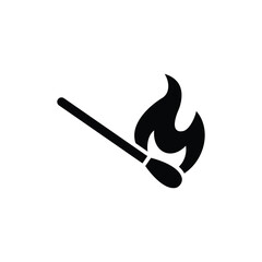 Burning match icon. Simple glyph style. Fire, flame, ignite, burn, stick, spark, safety, light, sulphur, flammable concept. Silhouette, solid symbol. Isolated design.