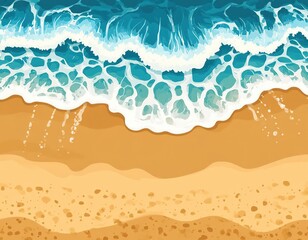 sea wave on sandy beach. top view. illustration. place for text.