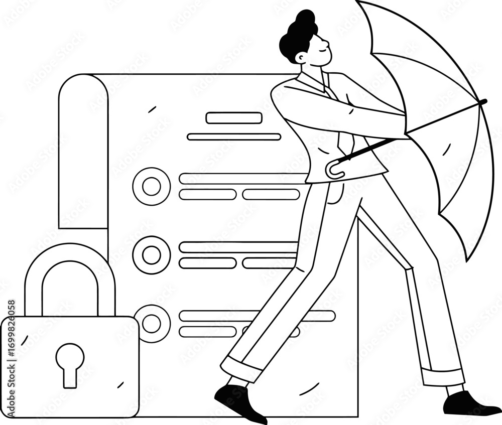 Poster security protection data privacy umbrella business safety document list checklist lock secure guard 