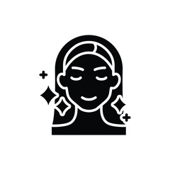 Aesthetic cosmetology icon. Simple glyph style. Shiny skin, anti age skin care, happy woman, plastic surgery clinic concept. Silhouette, solid symbol. Isolated design.