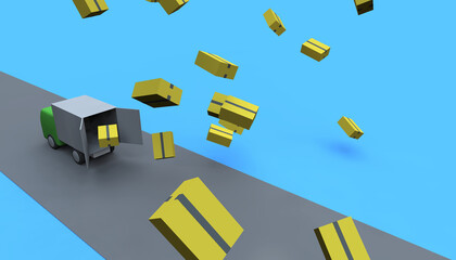 トラックから飛び散るダンボール