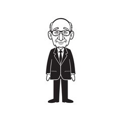Old man with formal suit black and white vector illustration for classic portrait artwork design