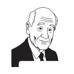 Old man with formal suit black and white vector illustration for classic portrait artwork design