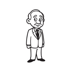Old man with formal suit black and white vector illustration for classic portrait artwork design
