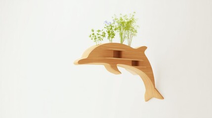 Wooden dolphin wall shelf design