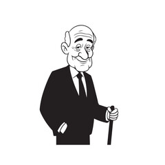 Old man with formal suit black and white vector illustration for classic portrait artwork design