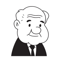 Old man with formal suit black and white vector illustration for classic portrait artwork design