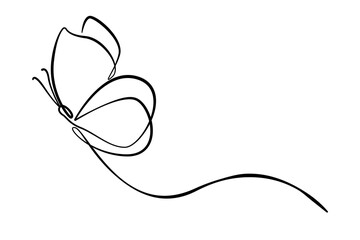 Butterfly Continuous One Line Drawing. Simple Butterfly One Line Drawing. Minimalist Contour Illustration. Vector EPS 10.	