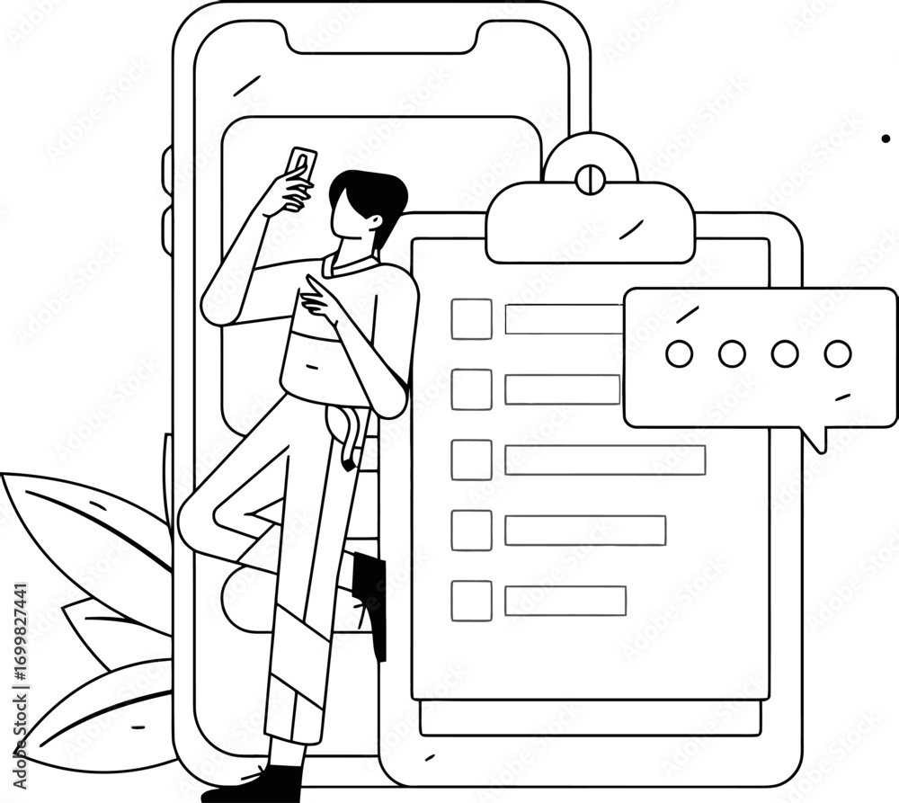 Aufkleber mobile app development design ui ux checklist user interface experience phone application vector ill