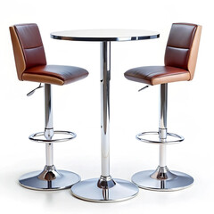 A sleek modern bar table with two matching chairs