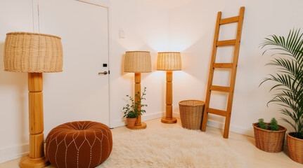Cozy boho relaxation space with chili oil pouf