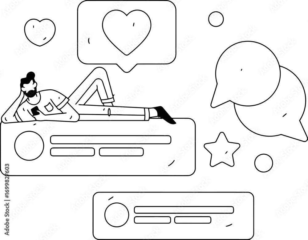 Poster man social media like comment share follow online network connection digital communication platform 