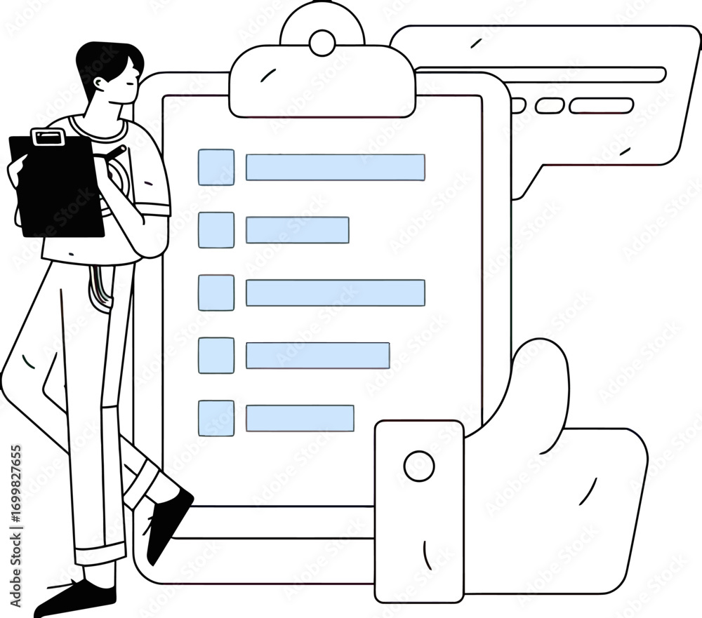Poster clipboard checklist survey form feedback like document list report task management business illustra