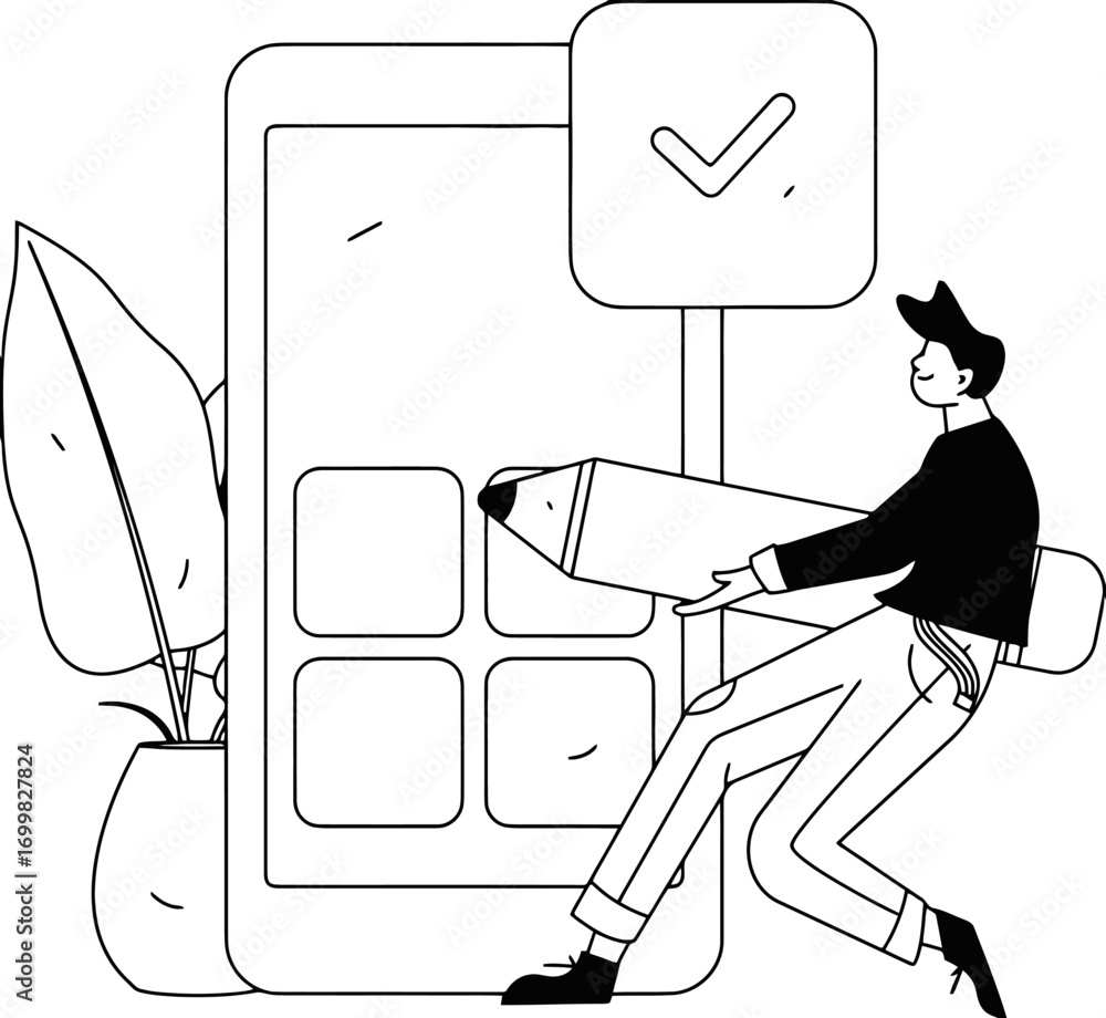 Poster mobile app development design interface user experience ux ui designer pencil vector illustration ar