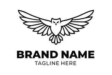 Silhouette of an Owl with Wing Design on a Clean White Background