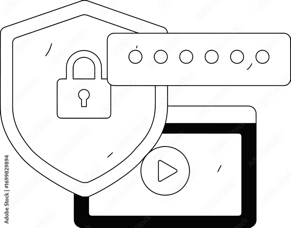 Poster secure digital content protection with locked shield and password input, safeguarding online data an