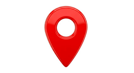 Glossy red map pointer icon indicating location on a white background for navigation and travel applications and designs perfectly rendered 3d image