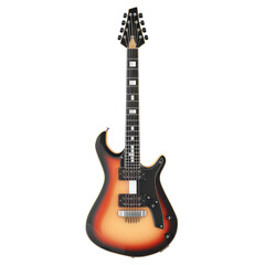 Naklejka premium Electric guitar in sunburst finish with unique headstock design displayed against a neutral background
