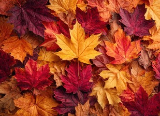 autumn background with red and orange maple leaves top view