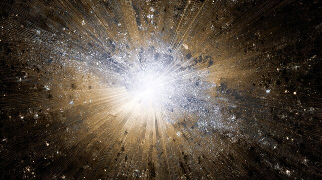abstract cosmic image of light explosion and particles radiating outward symbolizing the act of universe creation divine intervention and beginning of time and space according to biblical narrative