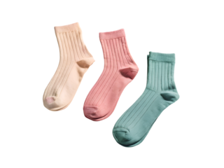 Pastel ribbed crew socks arranged on black isolated on a transparent background pink