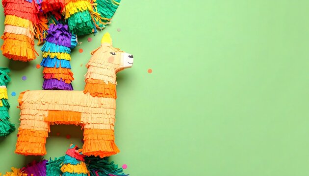Colorful Pi?ata Llama on Green Background