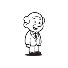Old man with formal suit black and white vector illustration for classic portrait artwork design