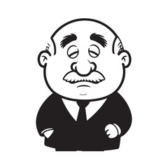 Old man with formal suit black and white vector illustration for classic portrait artwork design