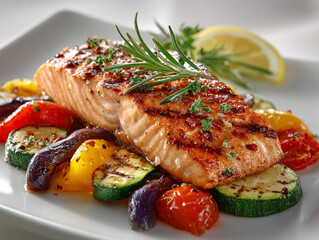 Roasted Grilled Vegetables Served Fillet Salmon With