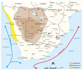 Map of the deserts in southern Africa
