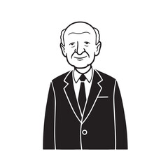 Old man with formal suit black and white vector illustration for classic portrait artwork design