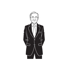 Old man with formal suit black and white vector illustration for classic portrait artwork design