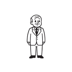 Old man with formal suit black and white vector illustration for classic portrait artwork design