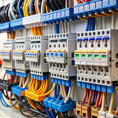 An open electrical panel featuring circuit breakers and wiring,