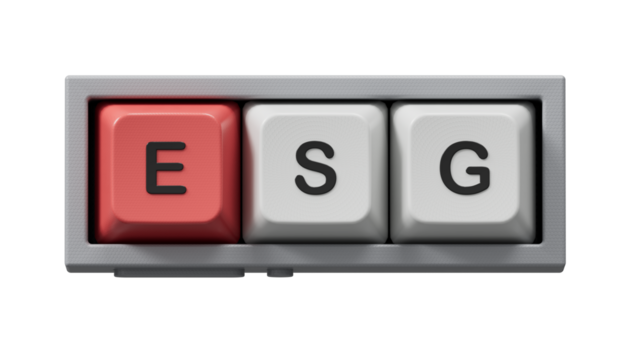 Environmental, Social, and Governance on Computer keyboard keys.close up of Computer keyboard keys,Business Concept.Supports PNG files with transparent backgrounds.