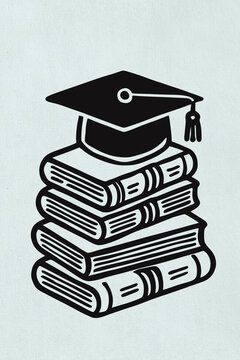Graduation cap on stacked books symbolizing education and learning